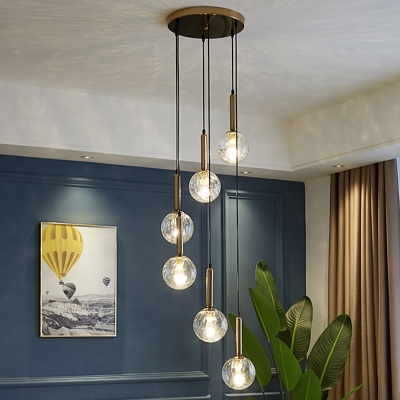Glass Ball Shaped Multi Pendant Ceiling Light Simple Style Suspension Lighting for Dining Room