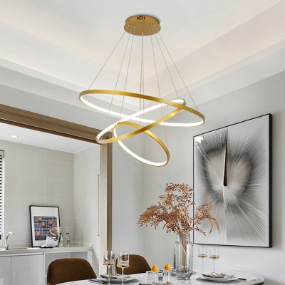 Golden Multi-Ring Chandelier Simplicity LED Metal Hanging Pendant Light for Restaurant