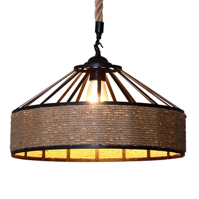 Hand-Wrapped Rope Brown Suspension Light Barn Shaped 1 Head Rustic Pendant Lamp for Bar