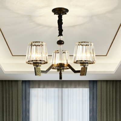 Hanging Chandelier Antique Style Restaurant Pendant Lighting with Tapered Crystal Shade in Black