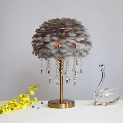 Hemispherical Feather Nightstand Lamp Nordic Single Table Light with Crystal Drops