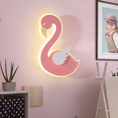 Pink Swan Wall Sconce Light Fixture Cartoon Acrylic LED Wall Lighting for Baby Room