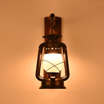 Single Kerosene Lantern Wall Hanging Light Nautical Frosted White Glass Wall Lamp for Restaurant
