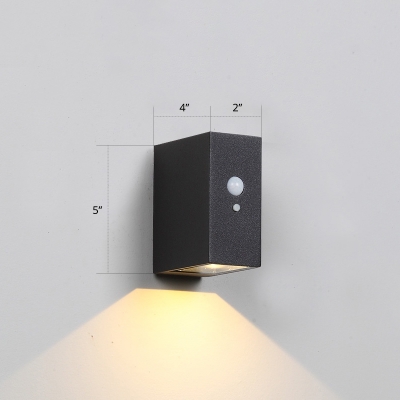 Square Outdoor Motion-Sensing Wall Sconce Metal Minimalist Solar LED Wall Light in Black