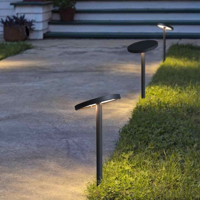 Swivelable Disc Acrylic Ground Light Novelty Nordic Black Solar LED Pathway Lamp for Patio