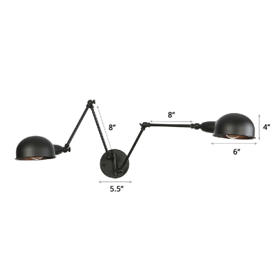 1 Bulb Wall Mounted Reading Lamp Loft Dome Iron Sconce Fixture with Adjustable Arm in Black