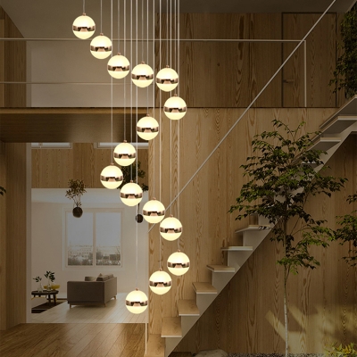 Acrylic Globe Cluster Pendant Light Modernist Rose Gold LED Hanging Light Fixture for Stairs