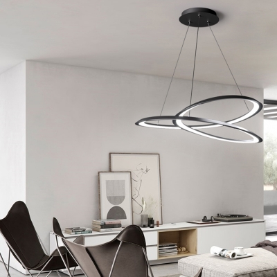 Aluminum Cycling LED Chandelier Simplicity Black Hanging Ceiling Light for Living Room
