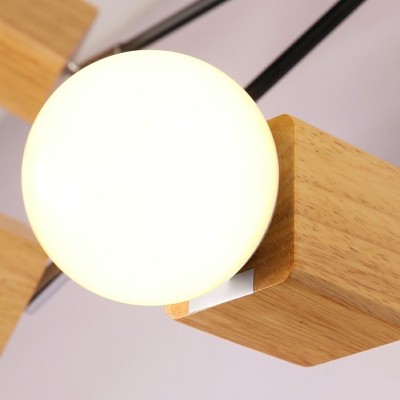 Bare Bulb Semi Flush Light Minimalist Wooden White Ceiling Fixture with Adjustable Joint