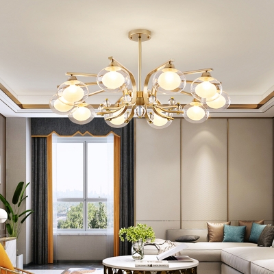 Clear and White Glass Oval Pendant Lighting Postmodern Gold Finish Chandelier for Living Room