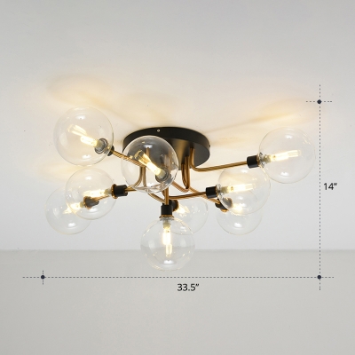 Clear Glass Bubbles Flush Mounted Light Modern Style Semi Flush Mount Ceiling Fixture for Living Room