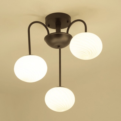 Cream Twist Glass Oval Ceiling Lamp Modern Style Semi Flush Light Fixture for Dining Room