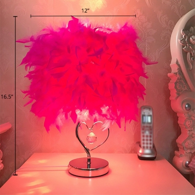 Cylindrical Night Table Light Contemporary Feather 1 Bulb Girls Room Nightstand Lamp