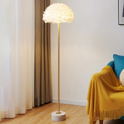 Dome Shaped Feather Floor Light Nordic 1 Head Brass Standing Lamp with Marble Base