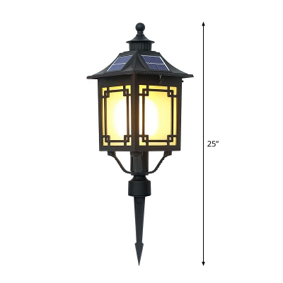 Frosted White Glass Pavilion Stake Light Traditional Outdoor Solar LED Path Lamp in Black