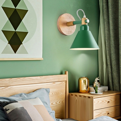 Geometric Shaped Wall Mounted Reading Lamp Macaron Metal 1-Light Sconce Light for Bedroom