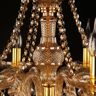 Heritage Candlestick Chandelier Lamp Opulent Amber Crystal Pendant Light Fixture for Living Room