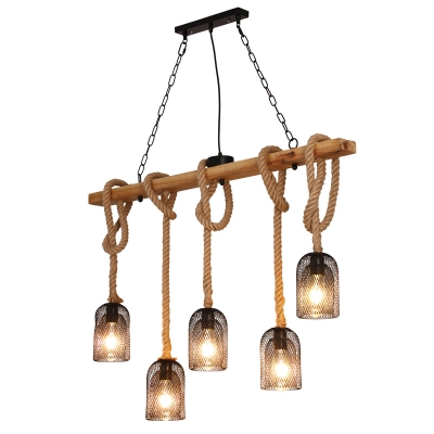 Mesh Cage Restaurant Hanging Light Country Iron Black Island Lighting Fixture with Rope Cord