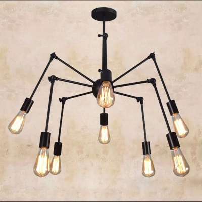 Metal Black Finish Chandelier Spider 8 Bulbs Country Style Hanging Ceiling Light