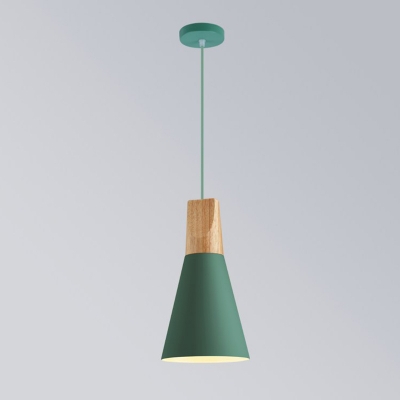 Metal Geometric Shade Pendant Lamp Macaron 1 Head Hanging Light with Wood Decoration
