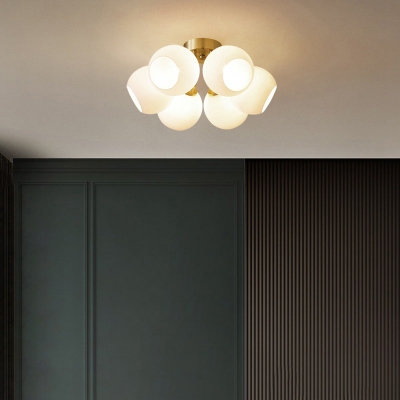 Milk Glass Dome Flush Mount Fixture Minimalist Brass Finish Semi-Flush Ceiling Light for Bedroom