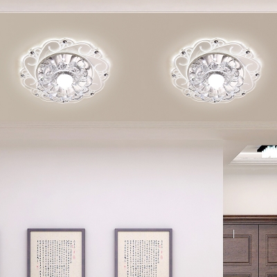 Minimalist Floral LED Flushmount Lighting Crystal Hallway Ceiling Flush Light in Clear