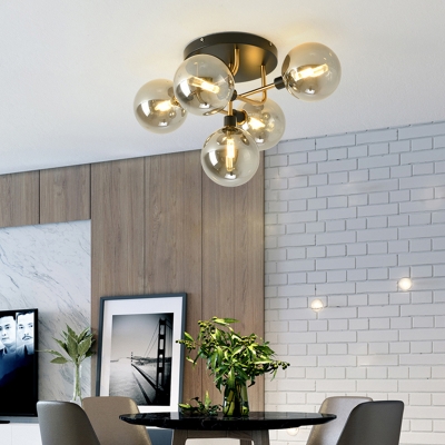 Postmodern Semi Flush Ceiling Light Dimpled Ball Flush Mount Chandelier with Dual Glass Shade