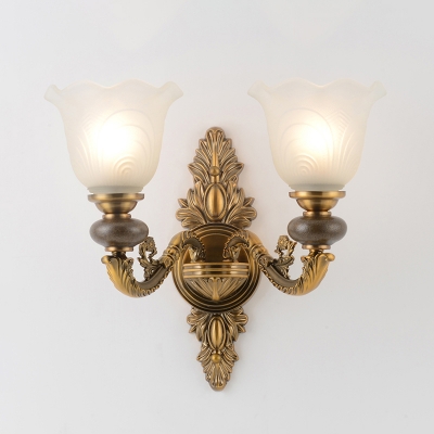 Shaded Living Room Wall Light Vintage Opaque Glass Sconce Lighting with Crystal Pendalogue