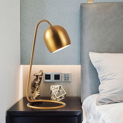 Simplicity Bell Table Lamp Metal 1-Light Bedroom Night Lighting with Rod Stand in Gold