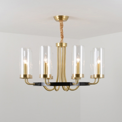 Tube Up Chandelier Post-Modern Clear Glass Bedroom Ceiling Suspension Lamp in Gold