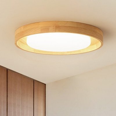 Wood Circular Flush Ceiling Light Minimalist LED Flush Mount Lighting with Acrylic Shade