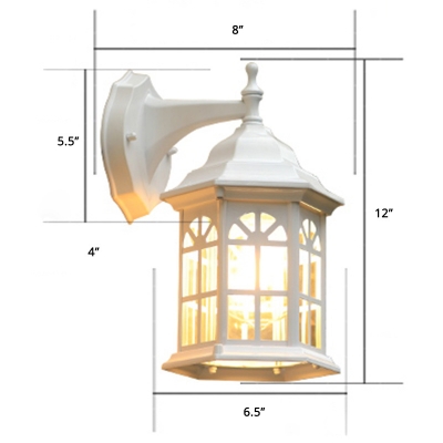 Aluminum Hexagonal Lantern Sconce Vintage 1-Bulb Garden Wall Mounted Light Fixture