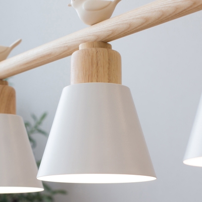 Aluminum Shaded Island Light Macaron 3 Bulbs Wood Pendant Light with Bird Decoration