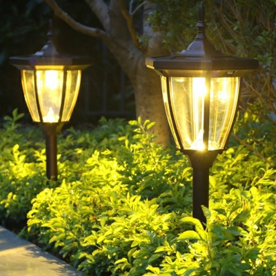 Black Bell Shaped LED Stake Lighting Retro Clear Glass Solar Landscape Light for Courtyard