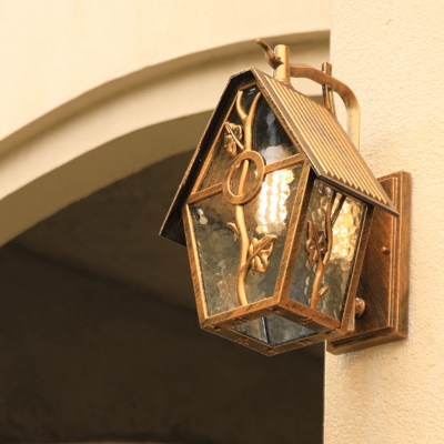 Bronze Cabin Wall Mount Light Antique Style Metal Single-Bulb Outdoor Wall Lantern