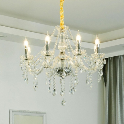 Candlestick Chandelier Light Fixture Victorian Clear Crystal Glass Hanging Lamp for Living Room