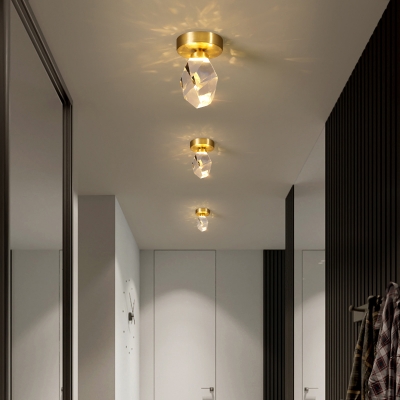 Cut Crystal Gem Flush Ceiling Light Simplicity LED Golden Flush Light Fixture for Aisle