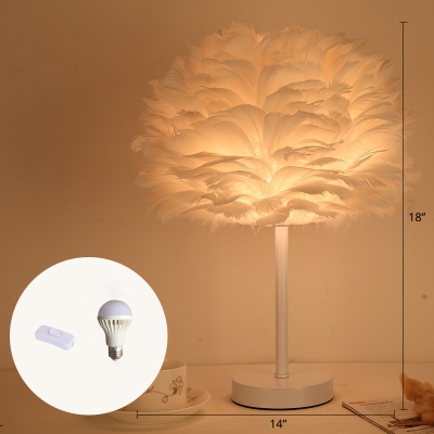 Dome Nightstand Light Minimalistic Feather Single-Bulb Girls Bedroom Table Light