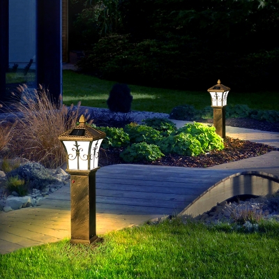 Flared LED Solar Landscape Lamp Antique Coffee Aluminum Ground Light with Scrolls Decor