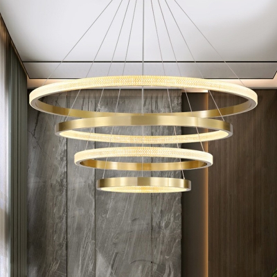Gold Plated Ring Chandelier Postmodern LED Aluminum Ceiling Pendant Light for Bedroom