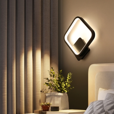 Halo Bedroom Wall Sconce Lamp Aluminum Art Deco LED Wall Mounted Lighting in Grey