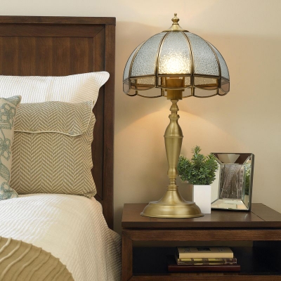 Hemispherical Bedroom Table Light Retro Textured Glass Single Brass Night Stand Lamp