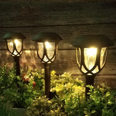 Hollowed-out Bell Shaped Solar Stake Lamp Vintage Resin Garden LED Landscape Light in Black