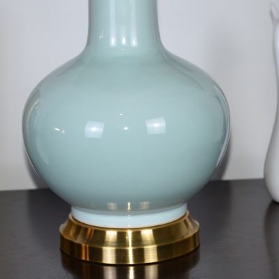 Light Blue Vase Table Light Minimalist 1 Bulb Ceramic Night Lamp with Tapered Drum Shade