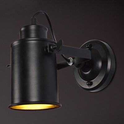 Matte Black 1 Head Wall Lamp Industrial Iron Cylindrical Wall Mount Light with Adjustable Handle
