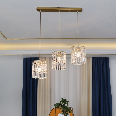 Modern Cylindrical Cluster Pendant Light K9 Crystal Dining Room Suspension Light Fixture