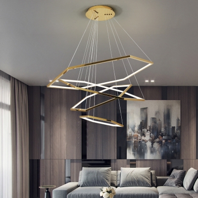 Modern Hexagonal Chandelier Stainless Steel Living Room Pendant Light in Polished Gold