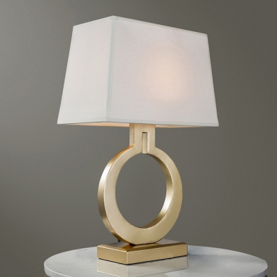 Pagoda Fabric Table Lamp Minimalistic 1 Head White-Gold Night Light with Metal Ring Base