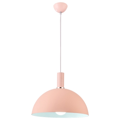 Pink Dome Pendant Lamp Macaron 1-Bulb Aluminum Suspended Lighting Fixture for Cafe