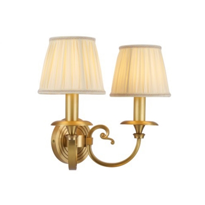 Pleated Fabric Tapered Sconce Light Traditional Bedroom Wall Lamp Fixture in Gold